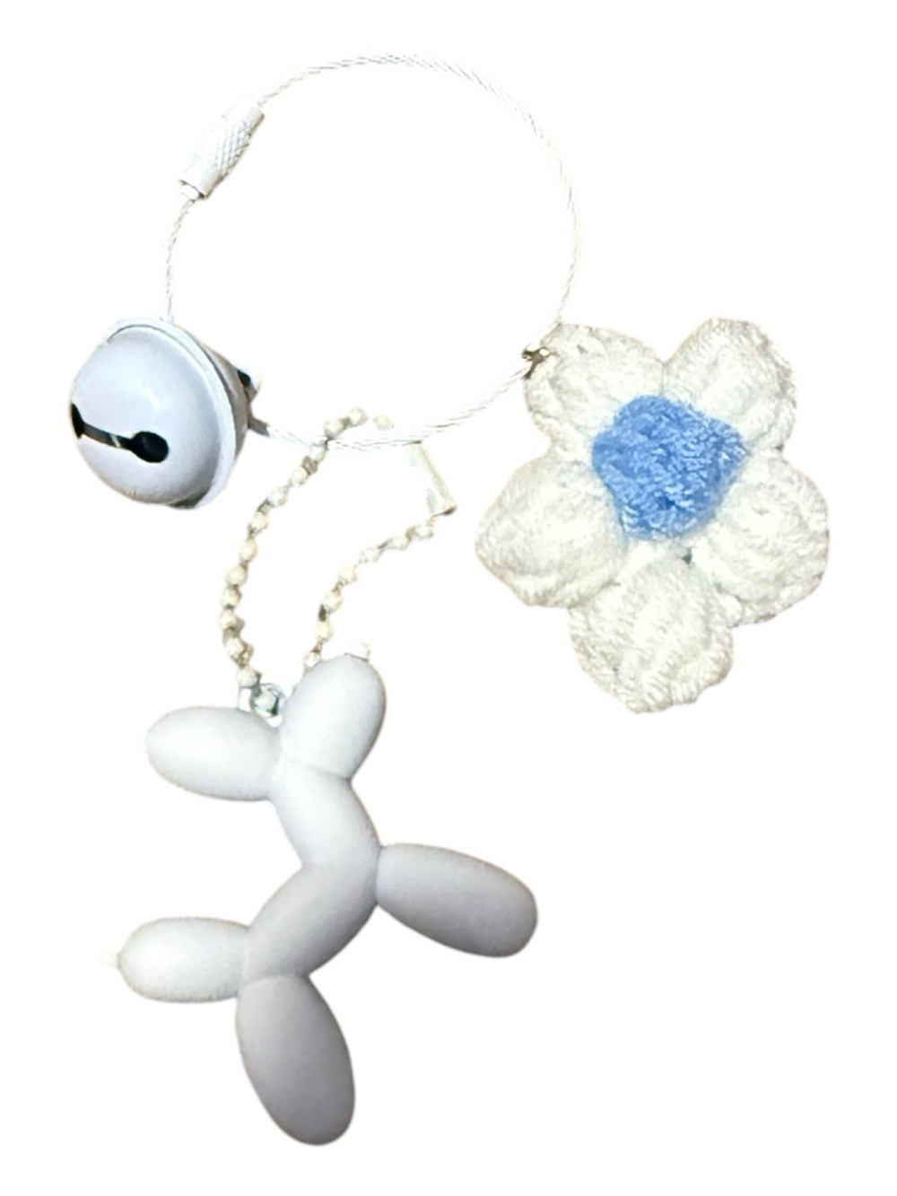 White Balloon Dog & Flower Key Charm with Clip